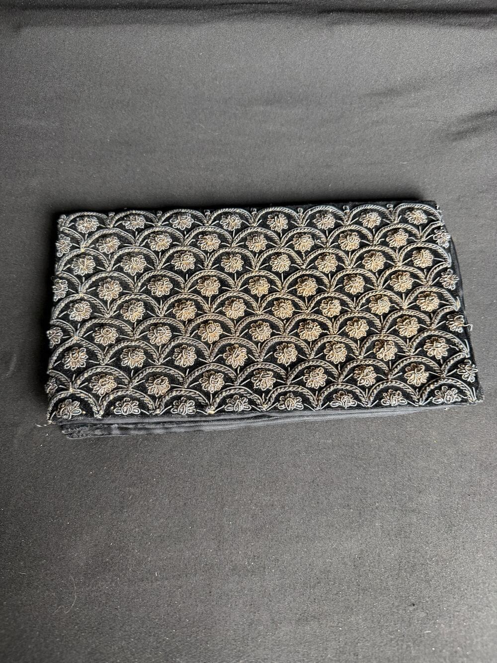 Vintage Zardozi Gold Silver Embroidered Black Velvet Envelope Clutch
